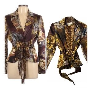 Alberto Makali Silk Baroque Animal Print Blazer Top